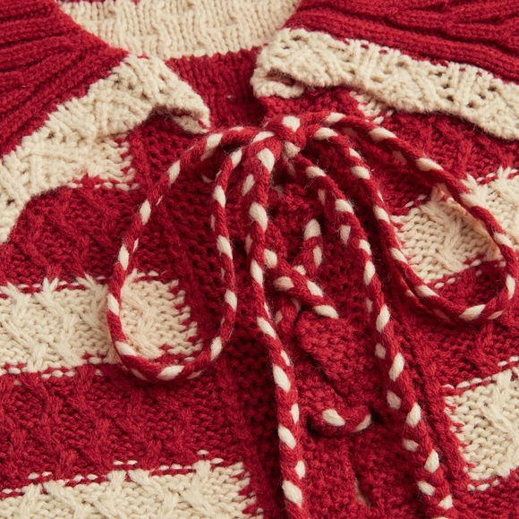 Cider Christmas Red Cream Knit Collar Striped Tassel Sweater Size XS NEW - Picture 6 of 8